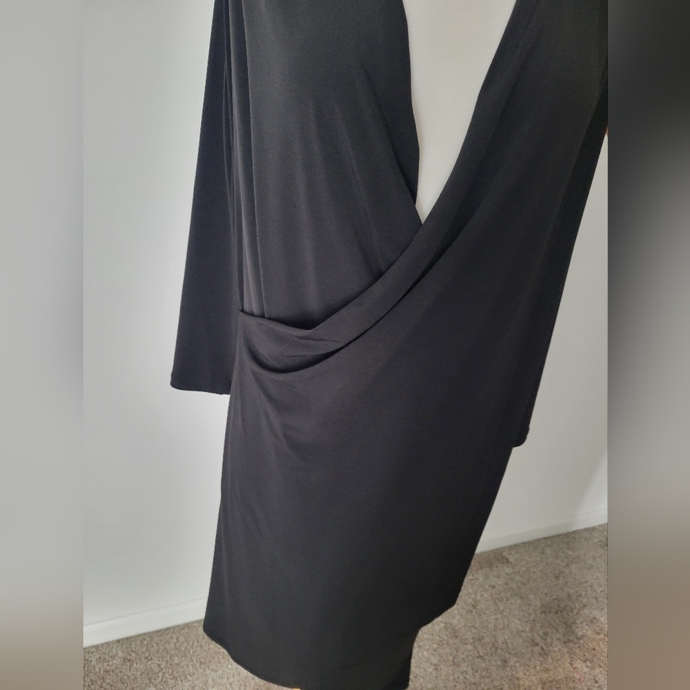 Clara Sun Woo Women’s Faux Wrap Dress Size L Black 3/4 Sleeve Stretch - Picture 6 of 6